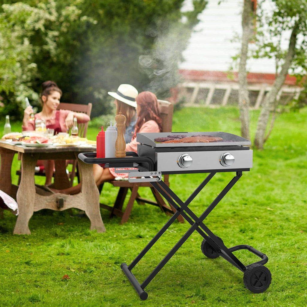 Portable Folding Grill Cart Stand with Side Shelf for 17 & 22 Inch Table Top Griddles C11809