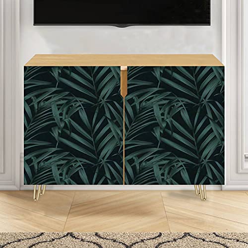 Watercolor Palm Leaf Wooden Door Accent Cabinet with Storage L2875