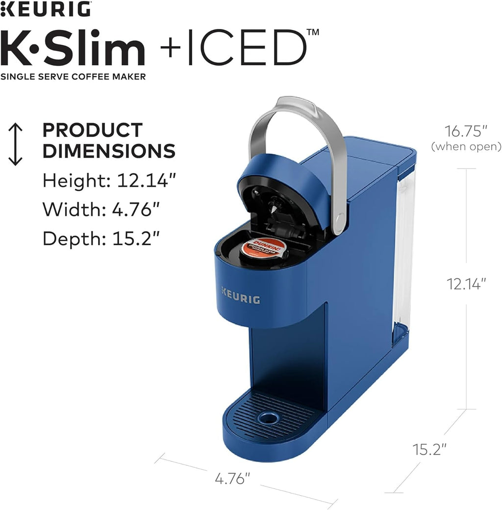 Single-Serve Coffee Maker, Blue, Brews Hot and Iced Coffee, 3 Cup Sizes L389963