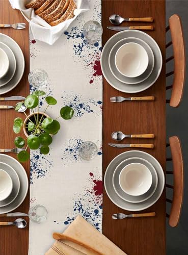 Cotton and Linen Table Runner 13 x 90 Inches, USA Flag Watercolor Style U630