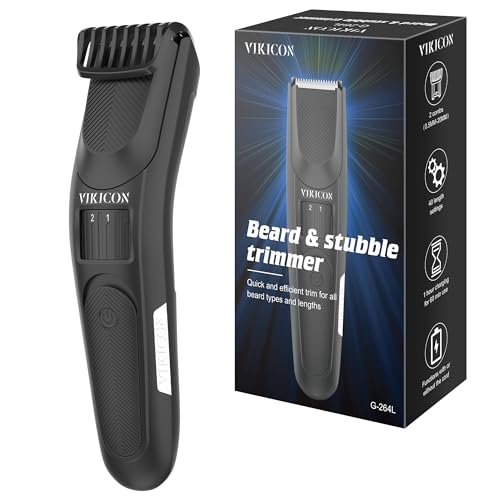 VIKICON Men's Beard Trimmer with 40 Length Adjustable Precision Dial Professional Cordless Hair Clipper w/2 Combs, Rechargeable Hair Trimmer for Mustache,Ultra Sharp Stainless Blade,Gift for Men