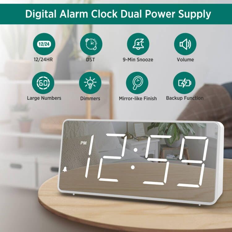 Digital Alarm Clock with USB Charger Port, Large Numbers, Battery Backup P217772
