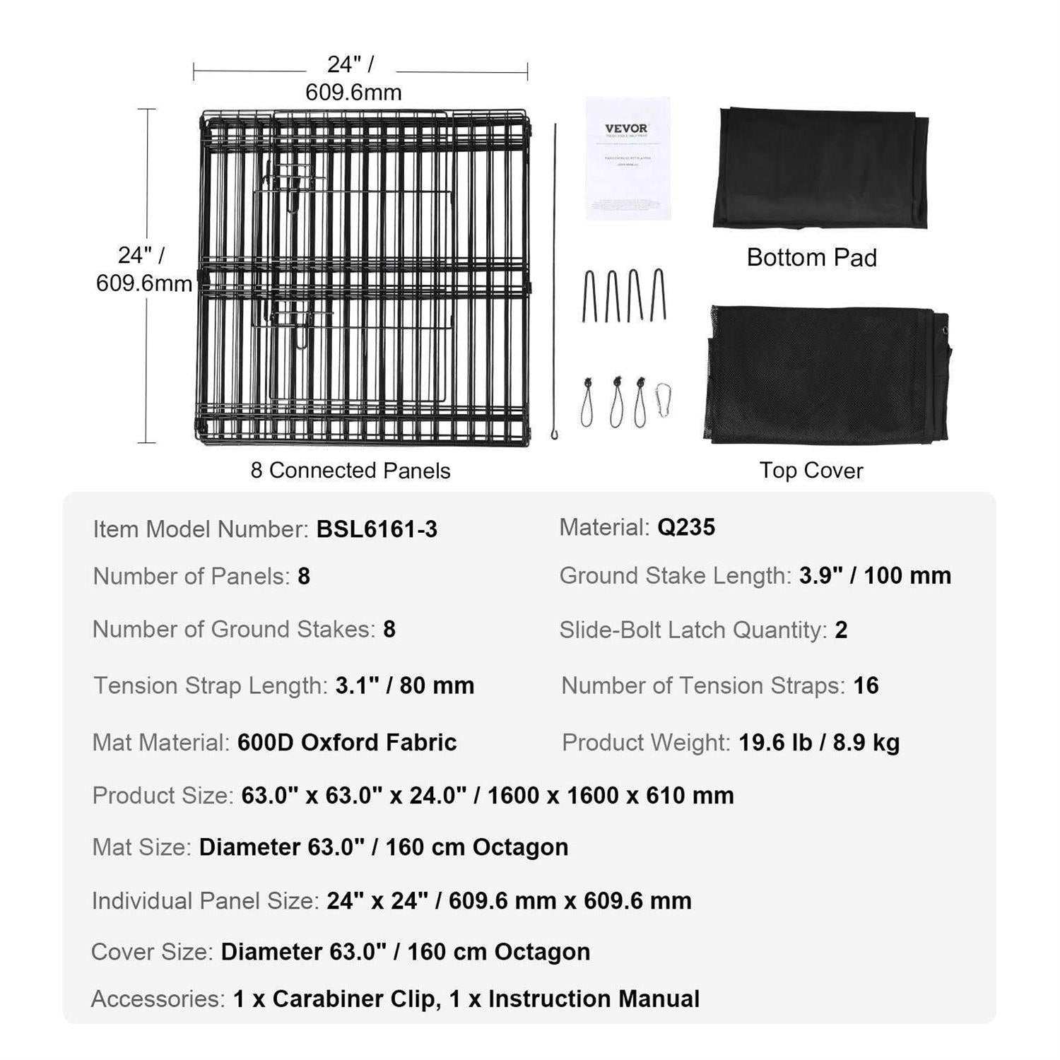 Dog Playpen, 8 Panels Foldable Metal Exercise Pen with Top Cover and Bottom Pad W319