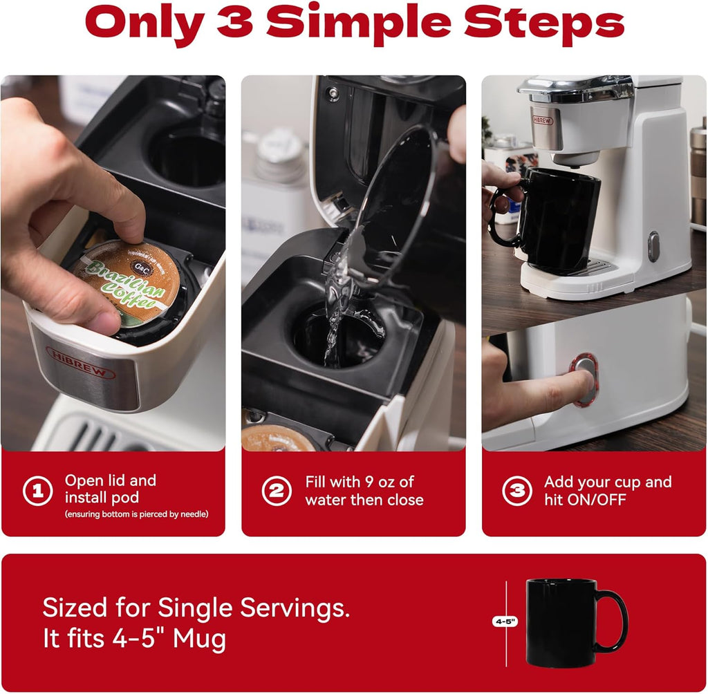 Single Serve Coffee Maker for K Cup Pod, One Button Operation, Black J12381