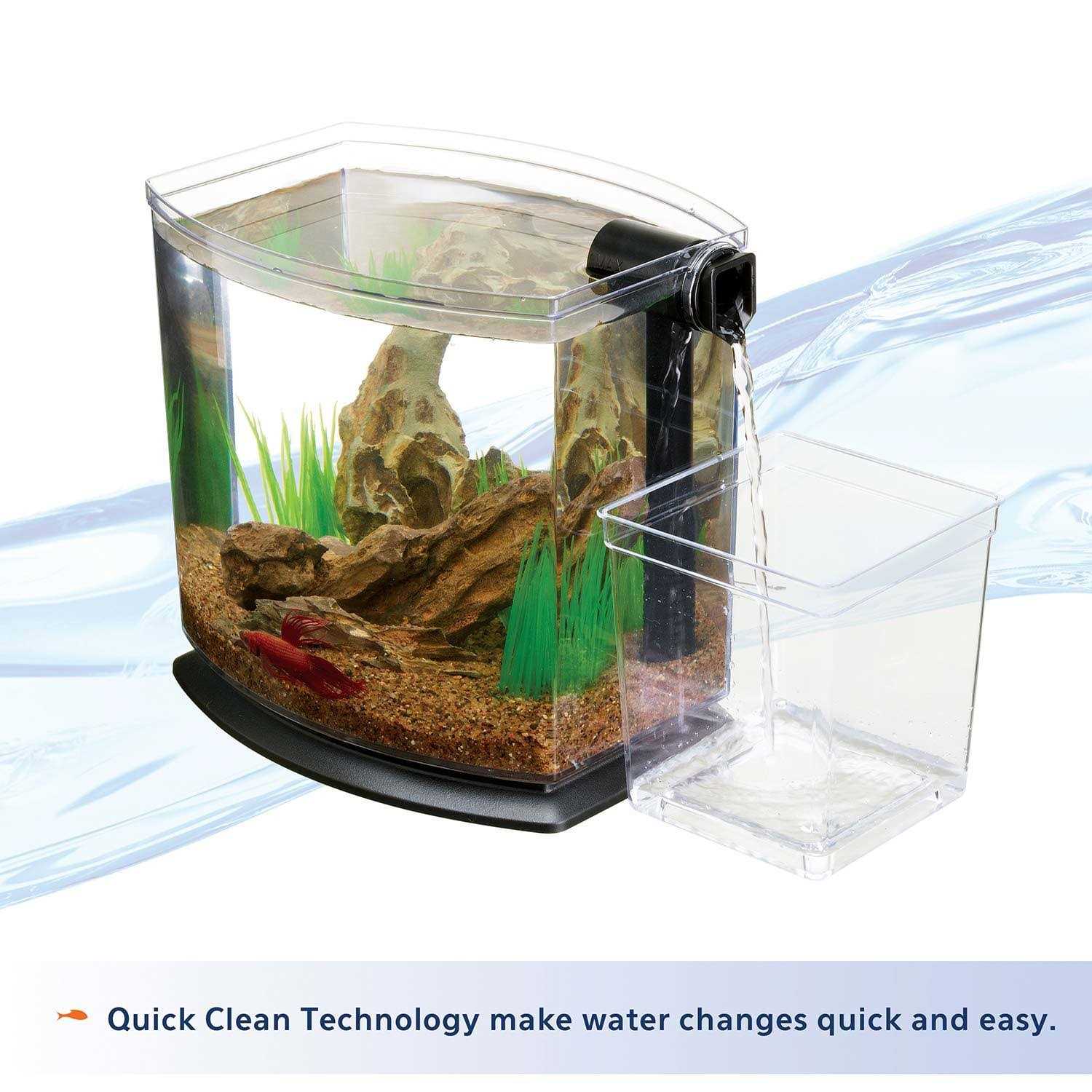Betta Fish Aquarium Kit with Quick Clean Technology, Black T234198