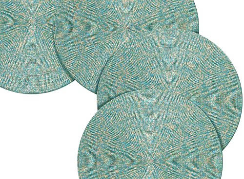 Farmhouse Beaded Placemat, Beaded Placemat Gold White 13" Round Set of 4 - Round Hand Beaded Charger Placemat - Hand Made by Skilled artisans - A Beautiful complement to Your Dinner Table décor