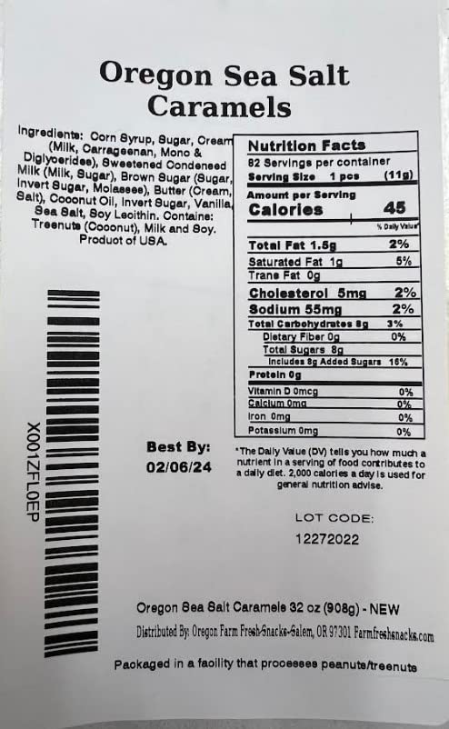 Salted Caramel Gourmet Candy with Sea Salt and Vanilla, Gluten Free, Soft Chewy, Individually Wrapped (16 oz) H68057