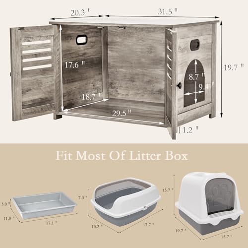 Litter Box Enclosure for 2 Cats, Hidden Cat Furniture with Double Rooms, Wooden Cabinet, Espresso X137756