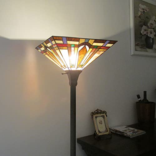 Torchiere Floor Lamp with Stained Glass Shade Q846
