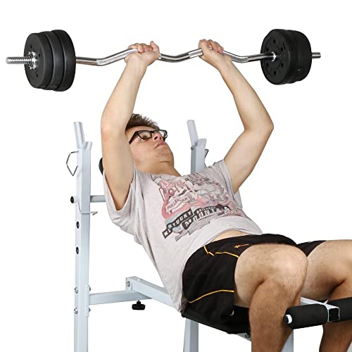 Olympic Curl Bar & 6 Weight Plates & 2 Barbell Clamps, 55LB Set V304