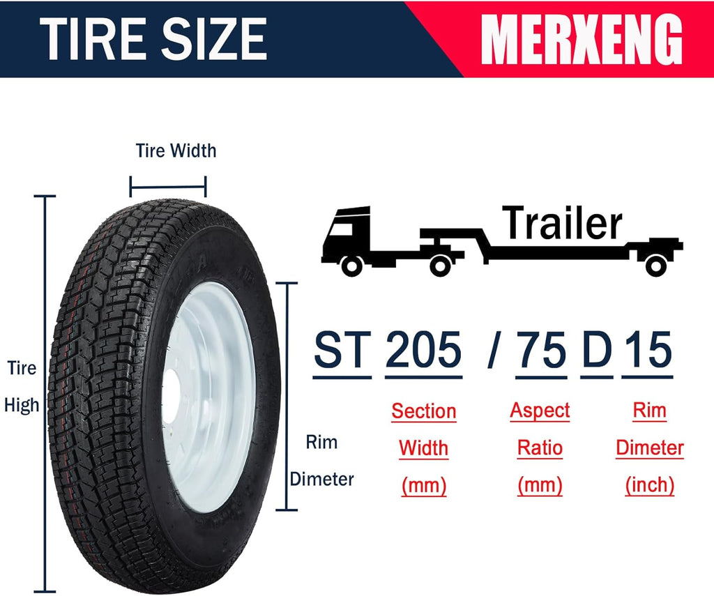 ST205/75D15 Trailer Tires, 5 Lug, 6PR Load Range C, 15in, Pack of 2 P853049