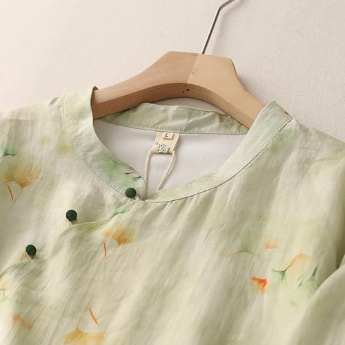 Floral Embroidered Linen Blouse for Women, 3/4 Sleeve Casual Top W2768