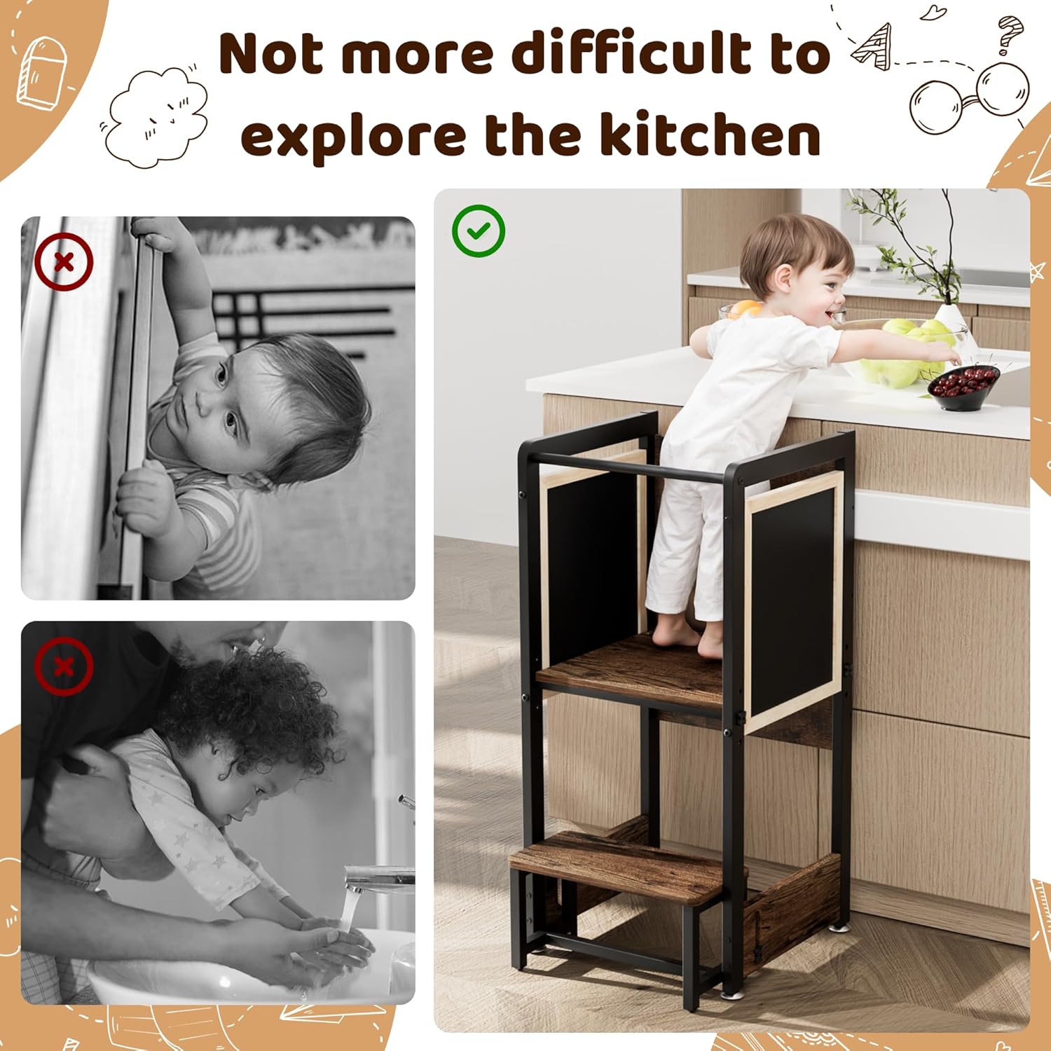 Toddler Kitchen Helper Stool with Adjustable Height, 4-in-1 Standing Tower J289