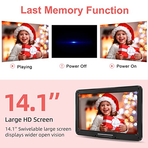 Portable Mobile DVD Player with 14.1" Swivel Screen, 6 Hrs Battery, USB/SD Support K7489
