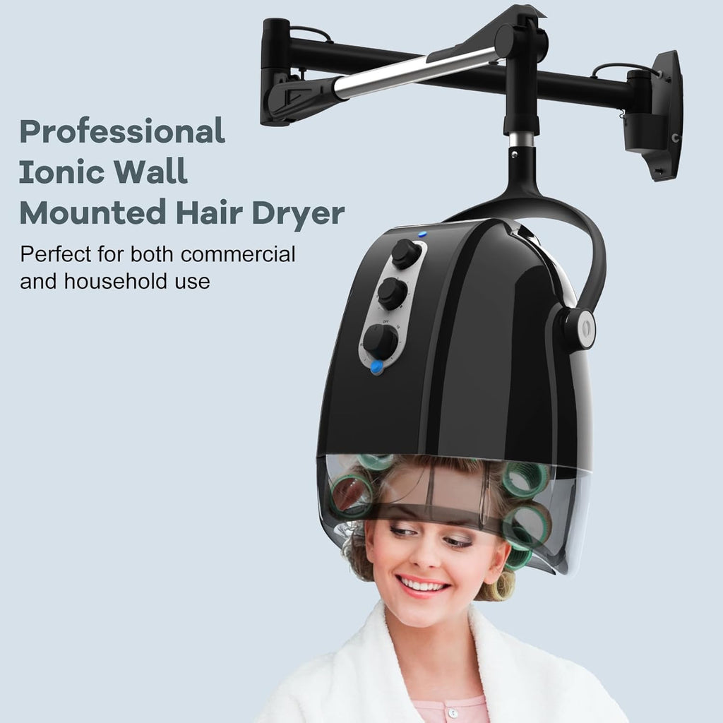 Wall Mount Hooded Hair Dryer with Ionic Technology and Adjustable Timer O67685