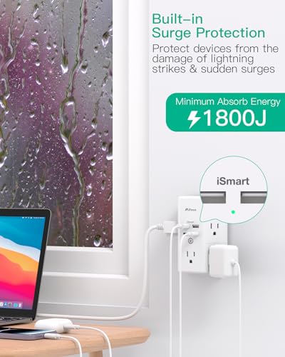 Surge Protector Outlet with 4 USB Ports, 3-Sided Power Strip Wall Charger M301