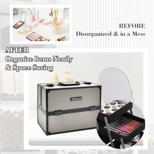 Large Makeup Train Case, Portable Travel Makeup Storage Organizer for Women X70054