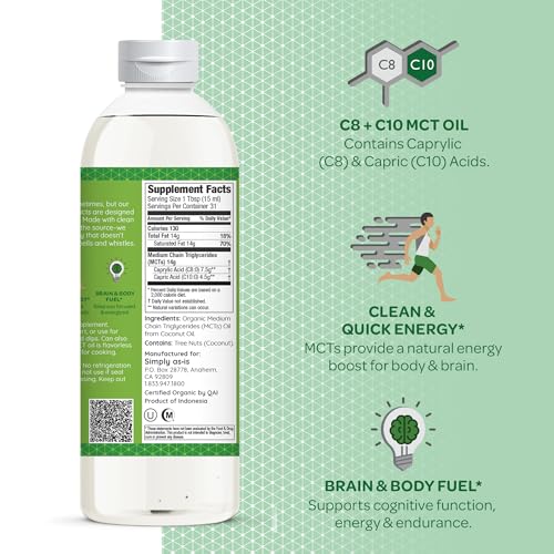Organic MCT Oil C8 & C10 Unflavored from Non-GMO Coconuts, 40 fl oz Y85249