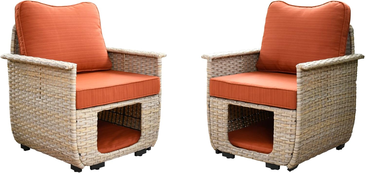 Outdoor Patio Conversation Set with Pet House Wicker Rattan Sofa N2343