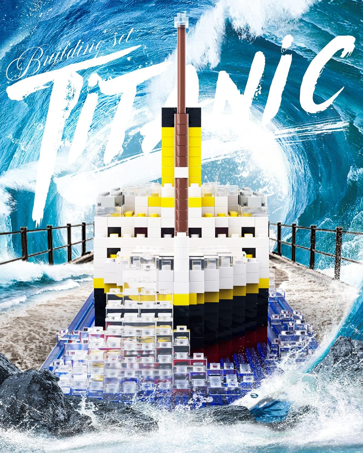 Micro Mini Blocks Titanic Model Building Set with 2 Figures, 1872 Pieces C58029