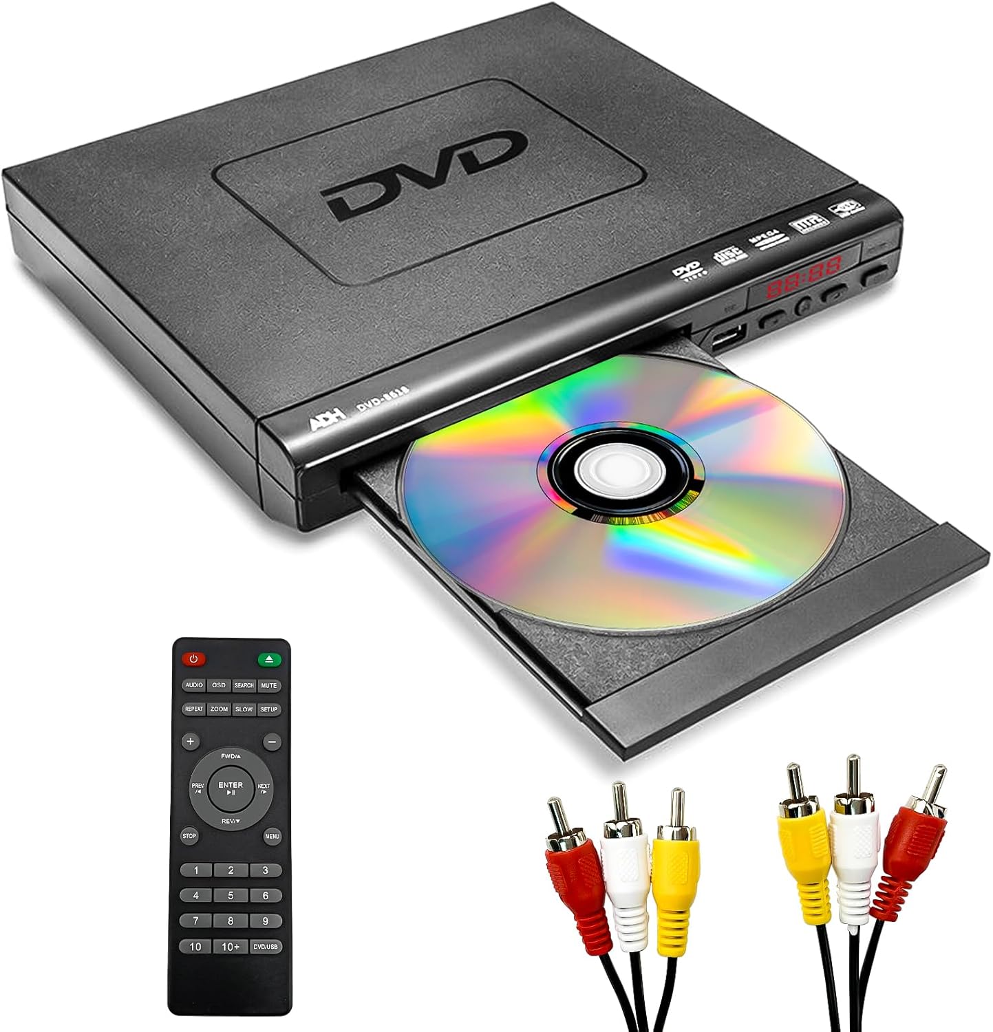 Mini DVD Player, CD Players for Home, DVD Players for TV, Small DVD Player for TV with All Region Free,1080P HD Compact Small DVD CD/Disc Players with AV Output USB Input Remote Control and AV Cable