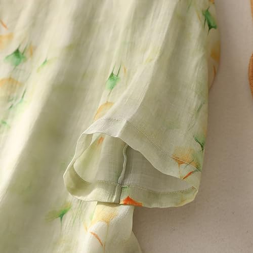 Floral Embroidered Linen Blouse for Women, 3/4 Sleeve Casual Top W2768
