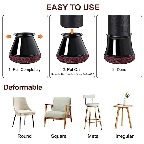 Chair Leg Floor Protectors for Hardwood Floors, Clear Rubber Furniture Sliders with Felt E124