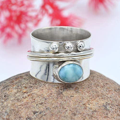 Sterling Silver Larimar Spinner Ring for Women E7017