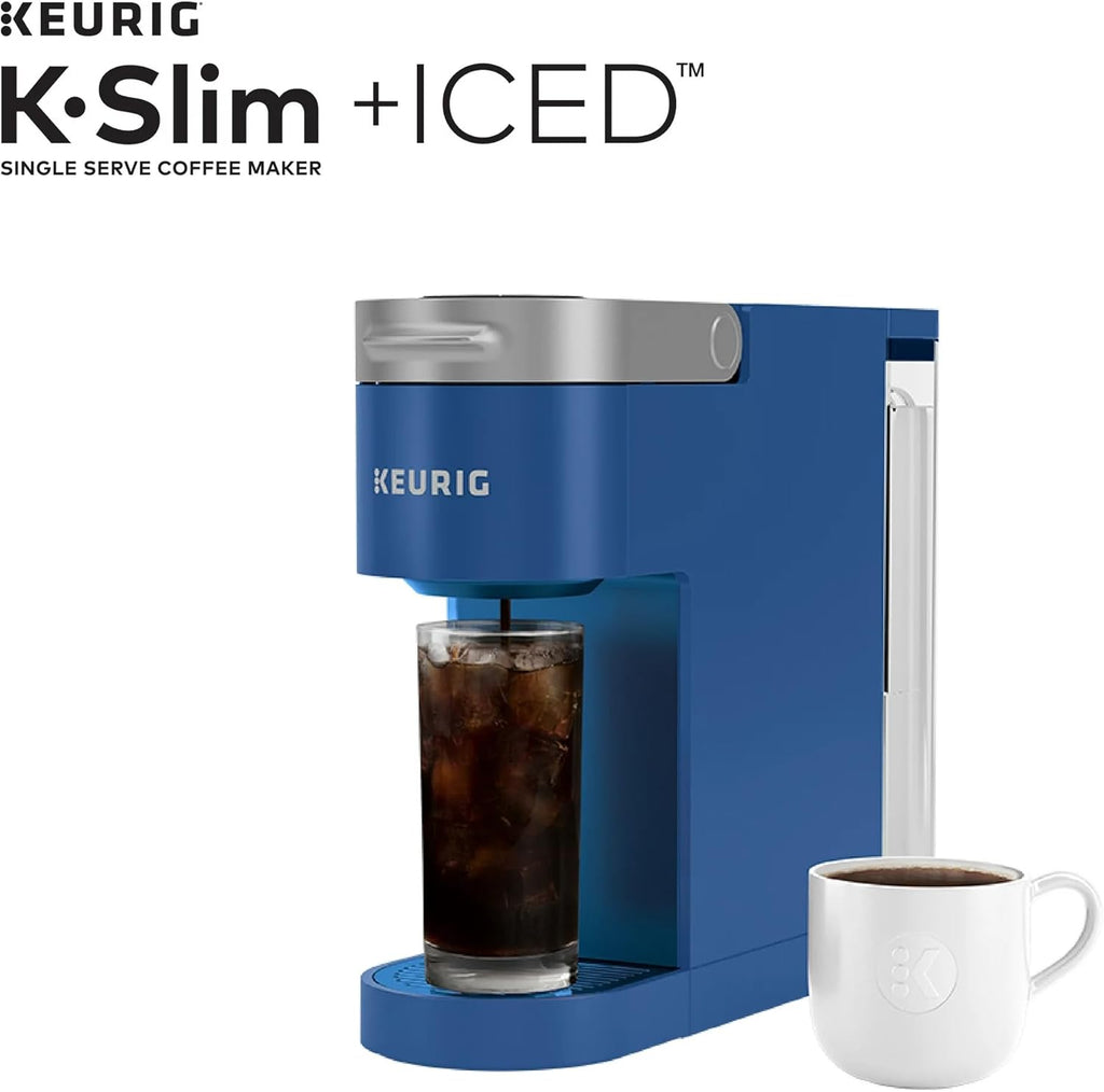 Single-Serve Coffee Maker, Blue, Brews Hot and Iced Coffee, 3 Cup Sizes L389963