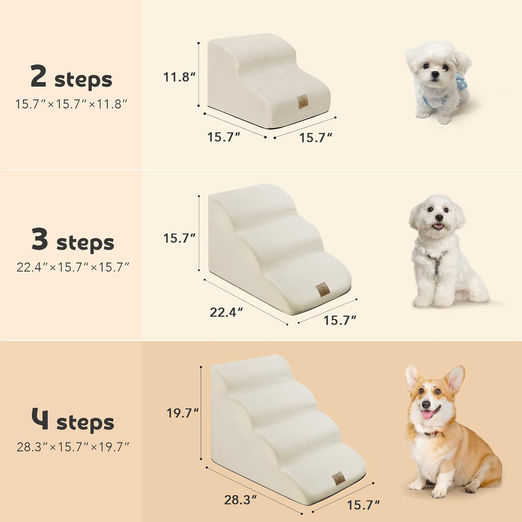 Foam Pet Stairs for High Bed, 4-Tier Dog Steps with Non-Slip Bottom, Beige P5934