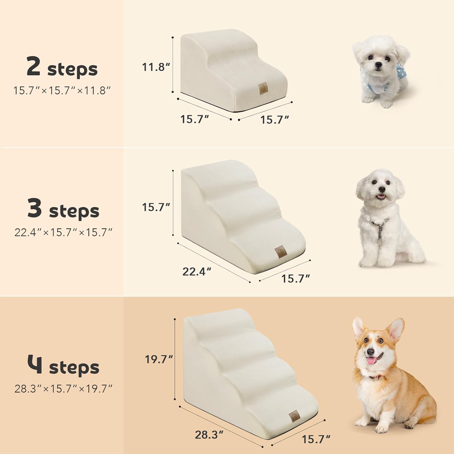 Foam Pet Stairs for High Bed, 4-Tier Dog Steps with Non-Slip Bottom, Beige P5934