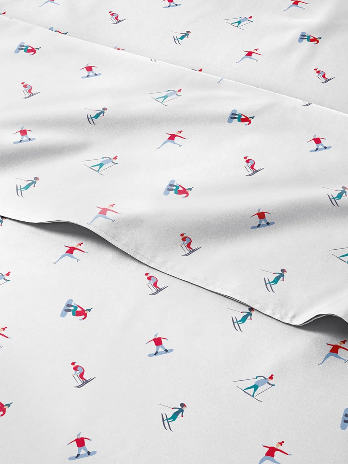 Queen Christmas Sheets - 4 Piece Deep Pocket Christmas Sheet Set - Soft & Wrinkle Free - Easy Care Bedding for Women, Men, Kids & Teens - Luxury Winter Holiday Sheets by CGK Linens (Skis)