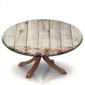 SongYi Fitted Tablecloth Round, Vintage Wood Grain Elastic Edge Polyester Decorative Table Clothes, Fit for 32" Round Table, Dust & Oil Proof Washable Table Cover for Indoor Outdoor Party Use