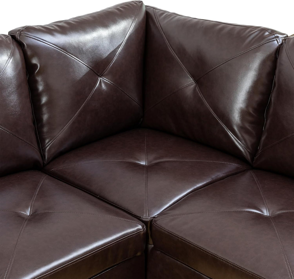 L-Shaped Sectional Sofa with Chaise, Faux Leather, Brown R925652