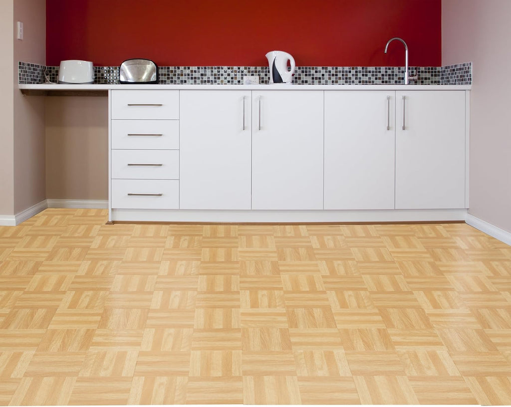 Self-Adhesive 12-Inch Vinyl Floor Tiles, 20 Tiles, Parquet Pattern, Peel & Stick for Kitchen, Dining Room, Bedrooms & Bathrooms J669802