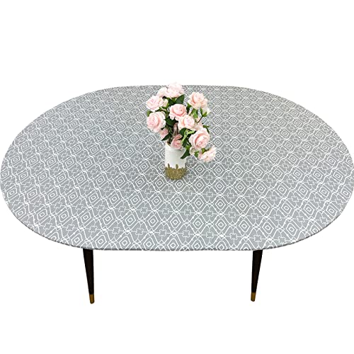 LIBERECOO Round Vinyl Fitted Tablecloth with Flannel Backing Elastic Edge Plastic Table Cover Waterproof Table Cloth Stain-Resistant Wipeable for 40"-44" Round Table