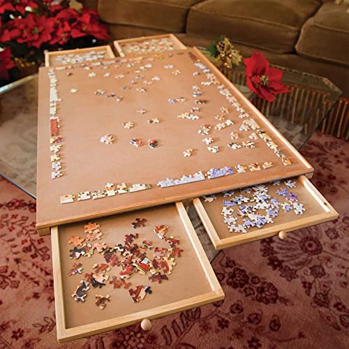 Spinning 1500 Piece Puzzle Board with Drawers, Wooden Jigsaw Puzzle Organizer R1062