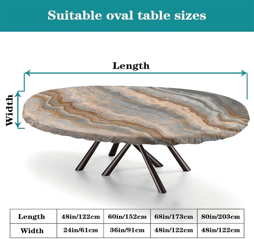 Oval Elastic Edge Tablecloth, Waterproof Wipe Clean for Indoor Outdoor Dining A307845
