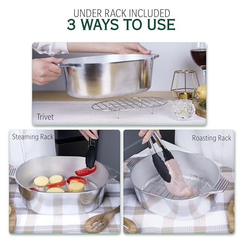 Cast Aluminum Dutch Oven with Lid - 5 Quart Oval Pot for Bread Baking and Roasting K600