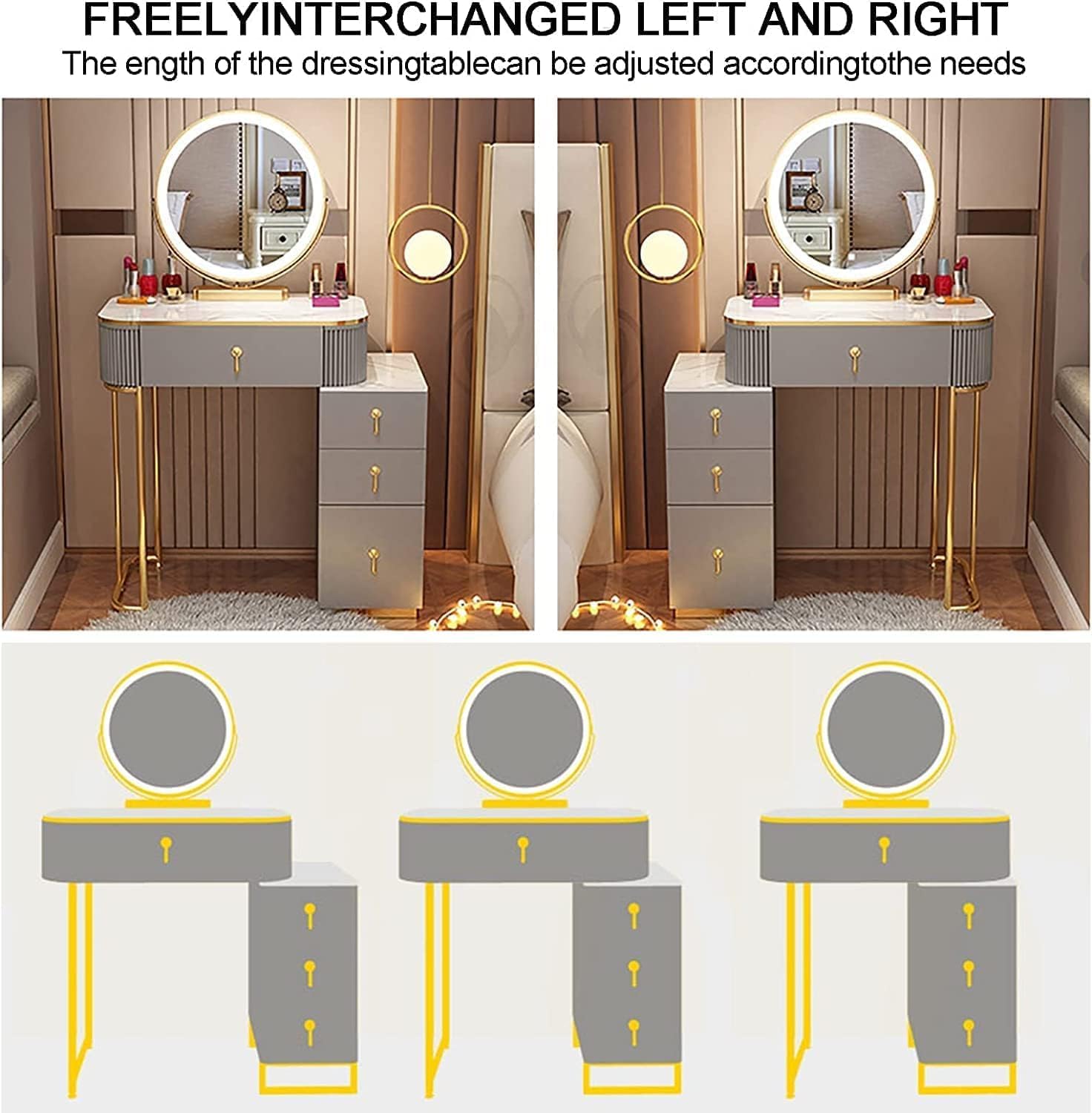 Vanity Desk with Lighted Mirror and Adjustable Cabinet M1735