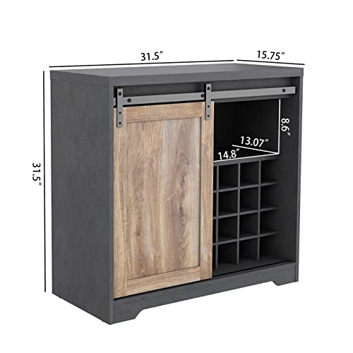 Farmhouse Coffee Bar Cabinet with Wine Rack and Sliding Barn Door, Black X950936