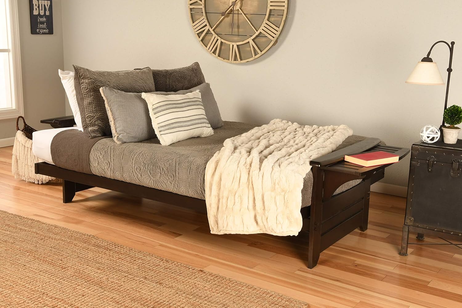 Full Size Futon in Espresso Finish, Linen Charcoal K208
