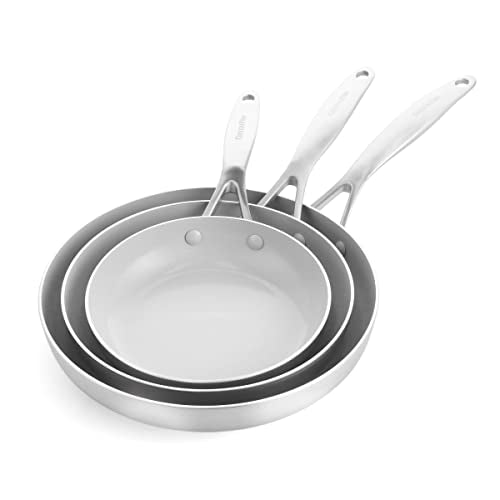 GreenPan Venice Pro Tri-Ply Stainless Steel Healthy Ceramic Nonstick 10" and 12" Frying Pan Skillet Set, PFAS-Free, Multi Clad, Induction, Dishwasher Safe, Oven Safe, Silver