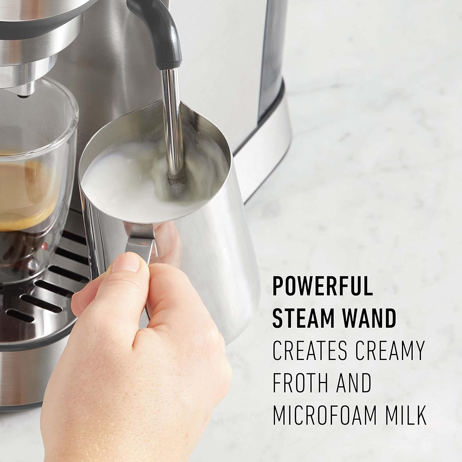 Compact Espresso Machine with Milk Frother, Stainless Steel V279237