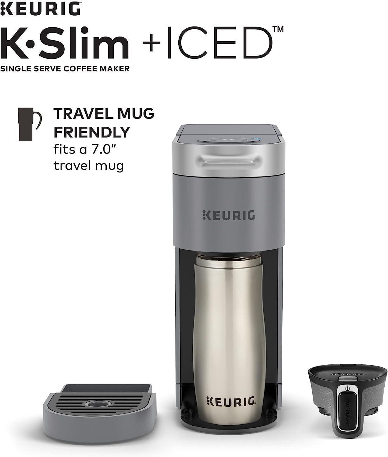 Single Serve Iced Coffee Brewer with 3 Brew Sizes, Space-Saving Design, Bundle with Medium Roast Pods and Cleaning Cups Y752361