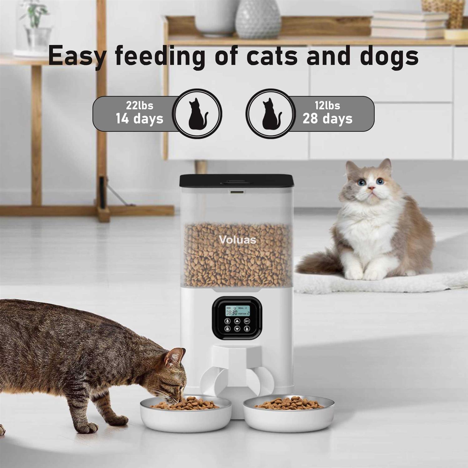 Automatic Cat Feeder for Two Cats with Stainless Steel Bowls L506