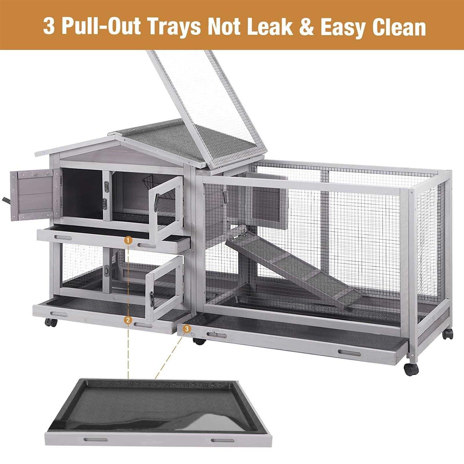 Rabbit Hutch with Waterproof Roof and Pull Out Tray P3186