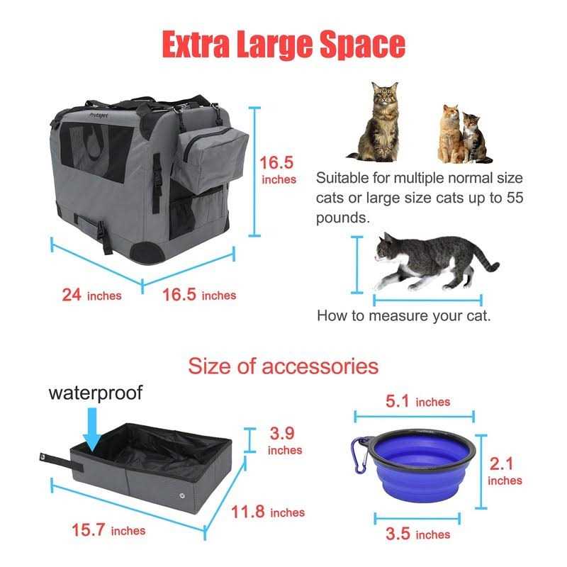 Large Cat Carrier Soft-Sided Portable Pet Crate for Car Traveling with Collapsible Litter Box and Bowl W975639