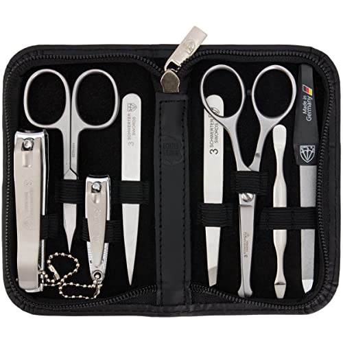 3 Swords Germany - brand quality 8 piece manicure pedicure grooming kit set synthetic leather case white - Made in Germany