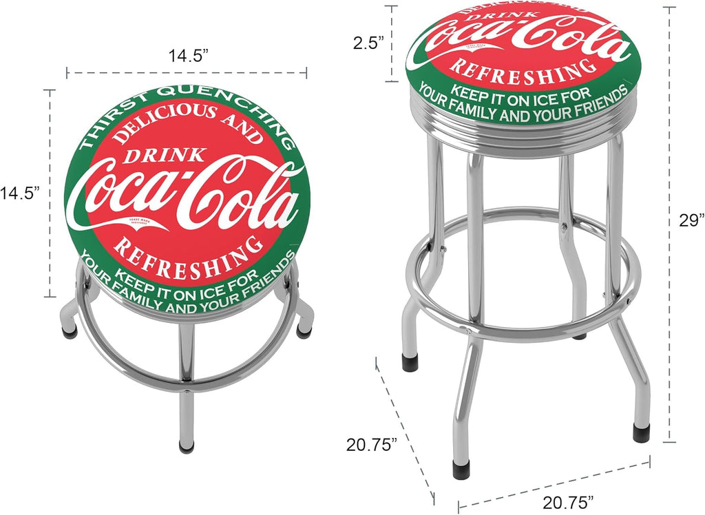 Bar Stool with Retro Chrome Ribbed Side - Swivel Chair for Game Room, Garage, or Home Bar X437091